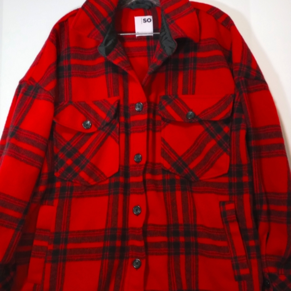 Red & Black Oversized Plaid Shacket SZ XL by SO